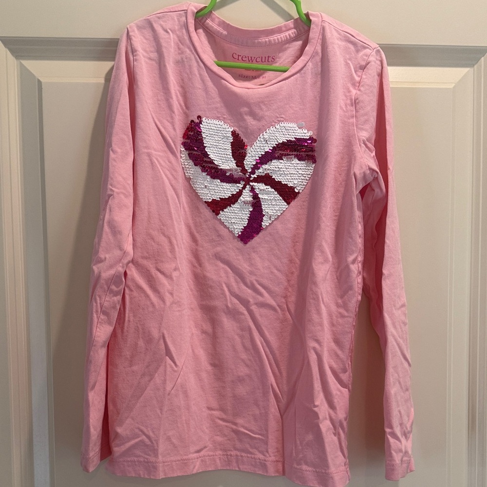 Crewcuts Pink Long Sleeve Tee with Sequin Heart
